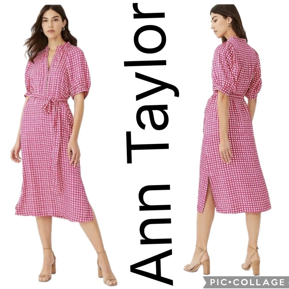 (R1) Ann Taylor Women's Gingham Flare Shirt Dress, Size, Petite M